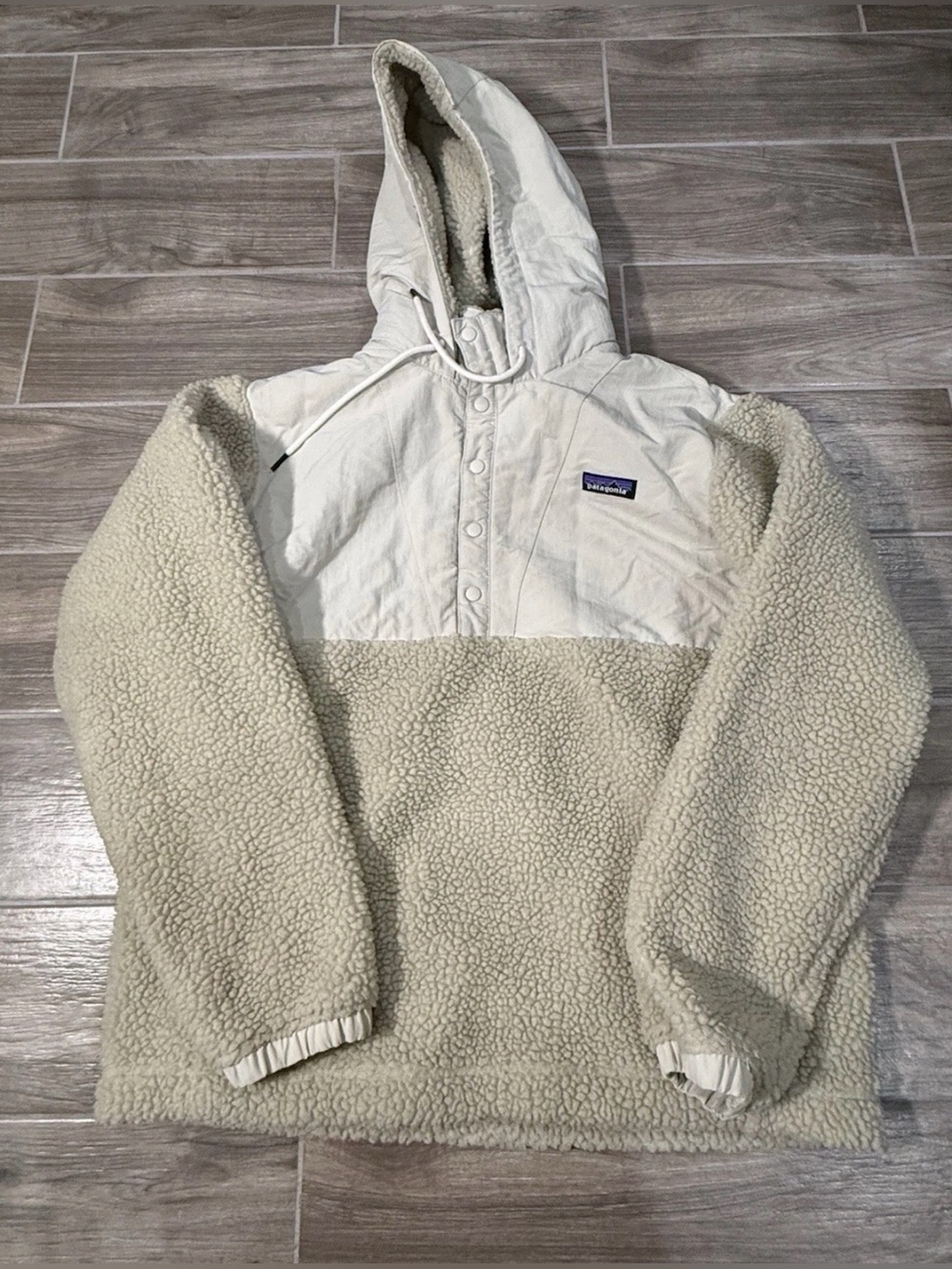 Patagonia Jacket Mens M RARE Cream Shelled Retro-X Sherpa Fleece Hooded Pullover